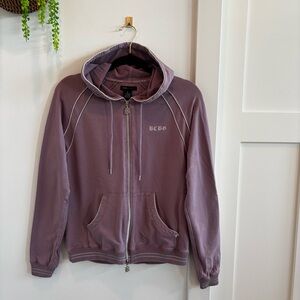 BCBG MaxAzria 90's Y2K Light Purple Zip Up Hoodie Silver Front & Back Logo XL
